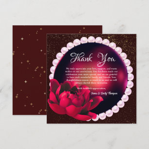 Elegant Burgundy Rose Pearl Wedding Anniversary  Thank You Card