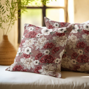 Elegant Burgundy Rose Pink Floral Pattern Cushion