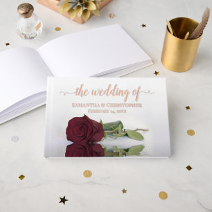 Elegant Burgundy Rose Small Wedding Foil Guest Book