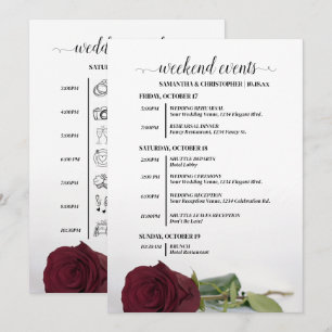 Elegant Burgundy Rose Wedding Events & Timeline Program