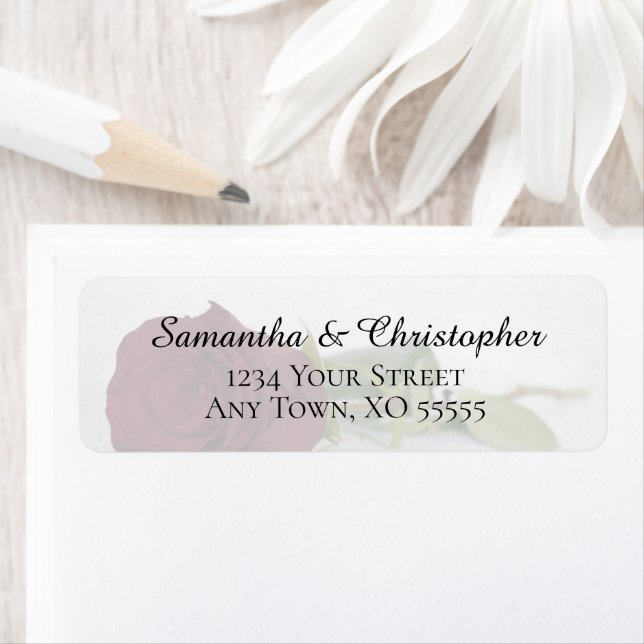 Elegant Burgundy Rose Wedding Return Address Label (Insitu)