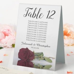 Elegant Burgundy Rose Wedding Table Number & Names