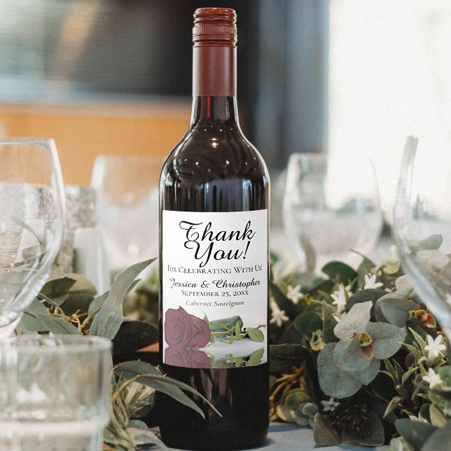 Elegant Burgundy Rose Wedding Thank You Wine Label (Creator Uploaded)