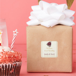 Elegant Burgundy Rose Welcome Bag Label Sticker