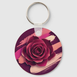 Elegant Burgundy Rose with Abstract Brush Strokes  Key Ring