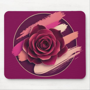 Elegant Burgundy Rose with Abstract Brush Strokes Mouse Pad