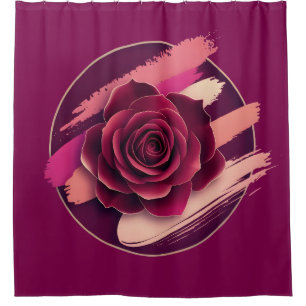 Elegant Burgundy Rose with Abstract Brush Strokes Shower Curtain