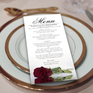Elegant Burgundy Rose with Reflections Wedding Menu