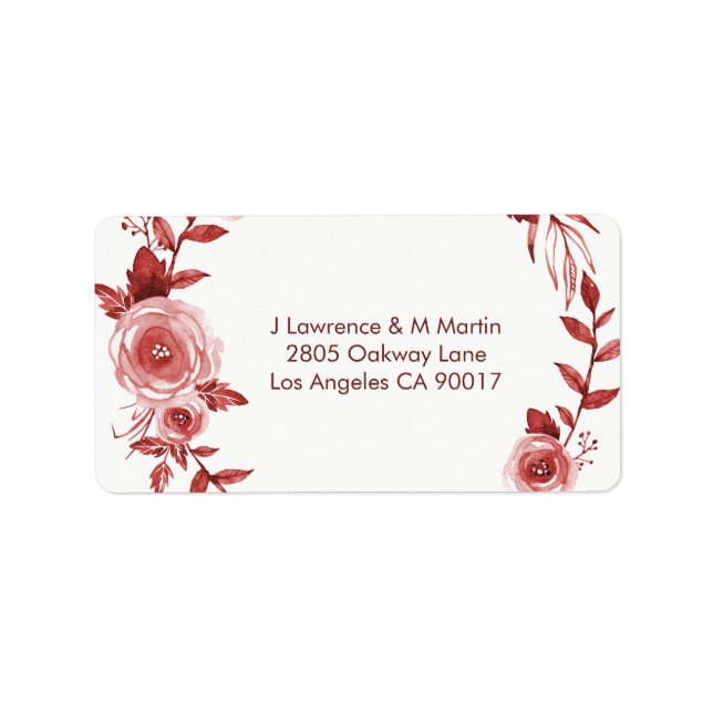 Elegant Burgundy Rose Wreath Watercolor Address Label (Front)
