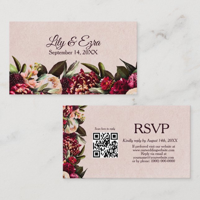 Elegant Burgundy RSVP Card QR Code (Front/Back)