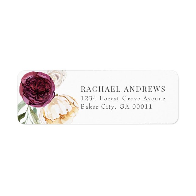 Elegant Burgundy Sage Floral Wedding  Return Address Label (Front)