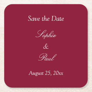 Elegant Burgundy Save the Date Square Paper Coaster