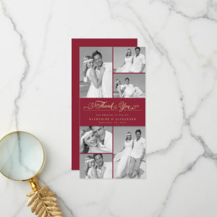 Elegant Burgundy Scallop Band 6 Photo Chic Wedding Thank You Card
