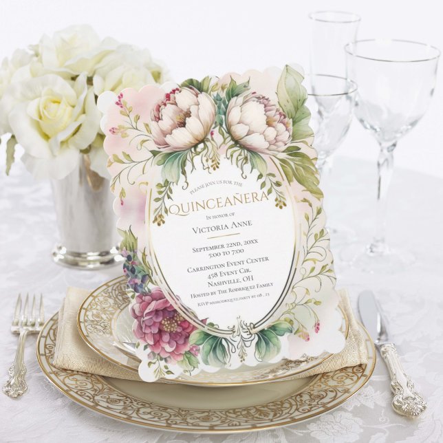 Elegant Burgundy Scalloped Quinceañera nvitation Invitation (Creator Uploaded)