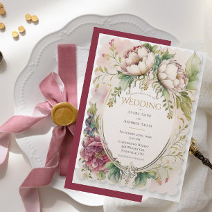 Elegant Burgundy Scalloped Wedding Invitation