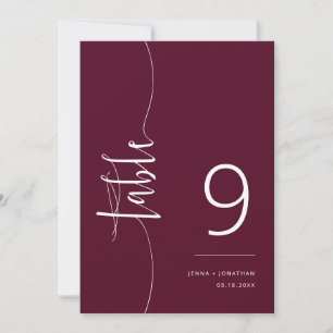 Elegant Burgundy Script Boho Wedding Table Number