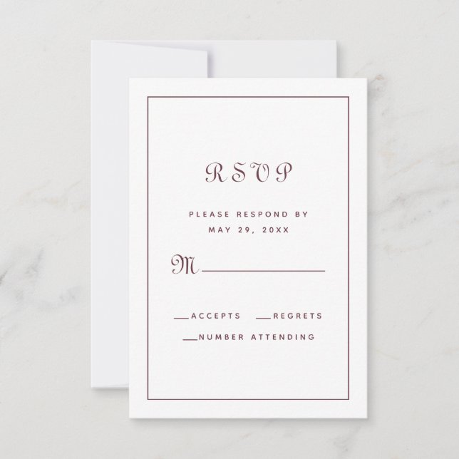 Elegant Burgundy Script Classic Wedding Enclosure RSVP Card (Front)