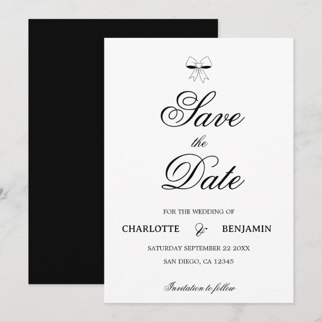Elegant Burgundy Script Cream Ivory Bow Wedding Save The Date (Front/Back)