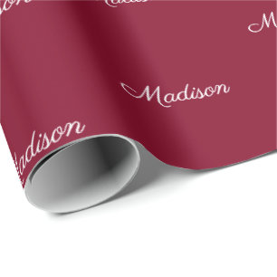 Elegant burgundy script custom name birthday wrapping paper