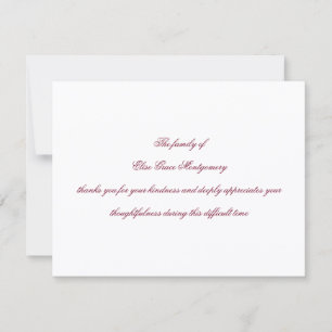 Elegant Burgundy Script Funeral Acknowledgement Thank You Card