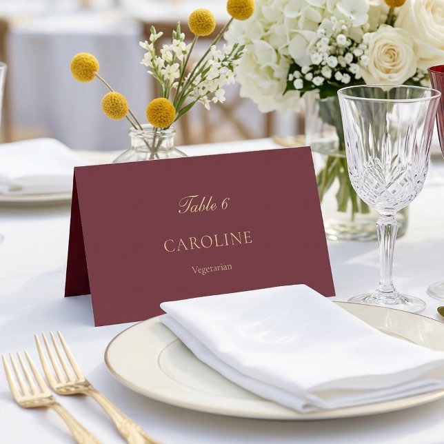 Elegant Burgundy Script Minimalist Wedding Table Place Card (Elegant Burgundy Script Minimalist Wedding Table Place Card)