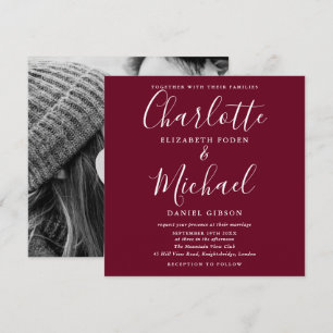 Elegant Burgundy Script Signature Wedding Photo Invitation