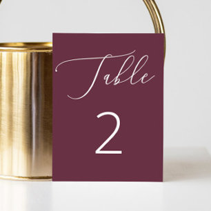 Elegant burgundy script simple minimalist wedding table number