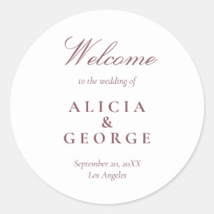 Elegant burgundy script simple wedding favour classic round sticker