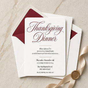 Elegant Burgundy Script Thanksgiving Dinner Invitation