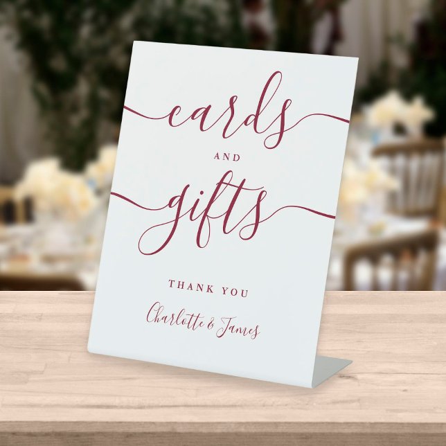 Elegant Burgundy Signature Script Cards And Gifts Pedestal Sign (Creator Uploaded)