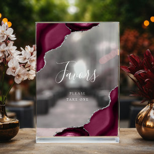 Elegant Burgundy Silver Agate Wedding Favours Acrylic Sign