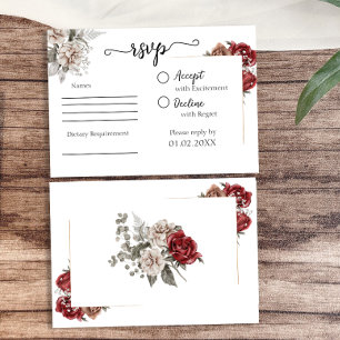 Elegant Burgundy & Silver Floral Wedding RSVP Card