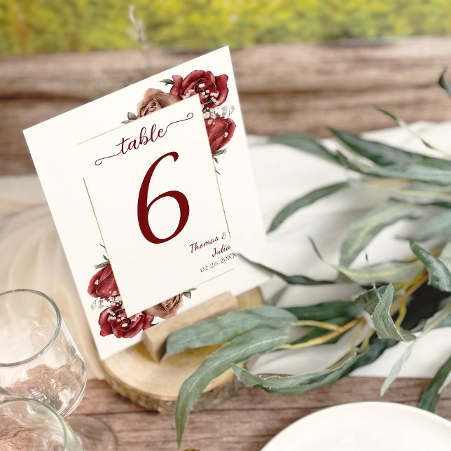 Elegant Burgundy & Silver Flowers Table Number (Elegant Burgundy & Silver Flowers Table Number)
