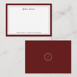 Elegant Burgundy Silver Signature Monogram Logo Card