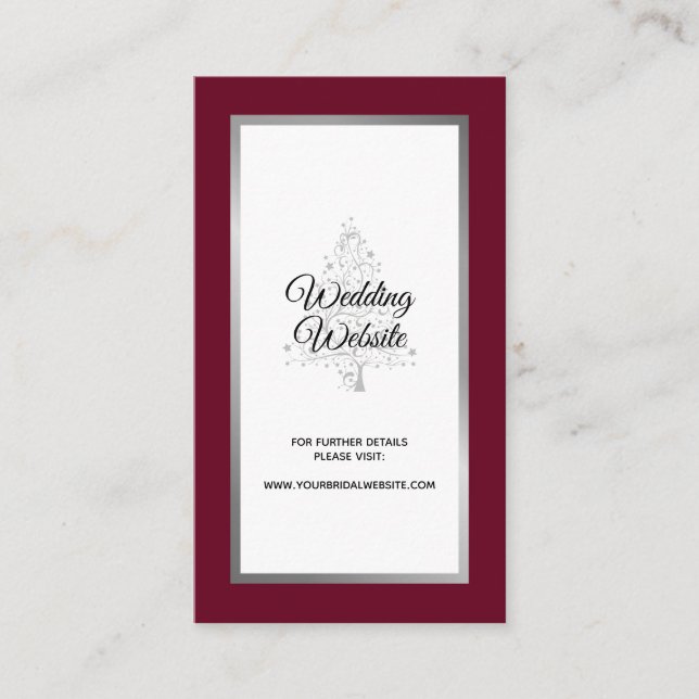 Elegant Burgundy Silver Winter Wedding Website Enclosure Card (Front)