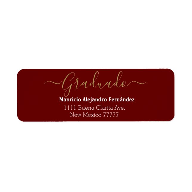 Elegant Burgundy Spanish | Class Year Return Lab Address Label (Front)
