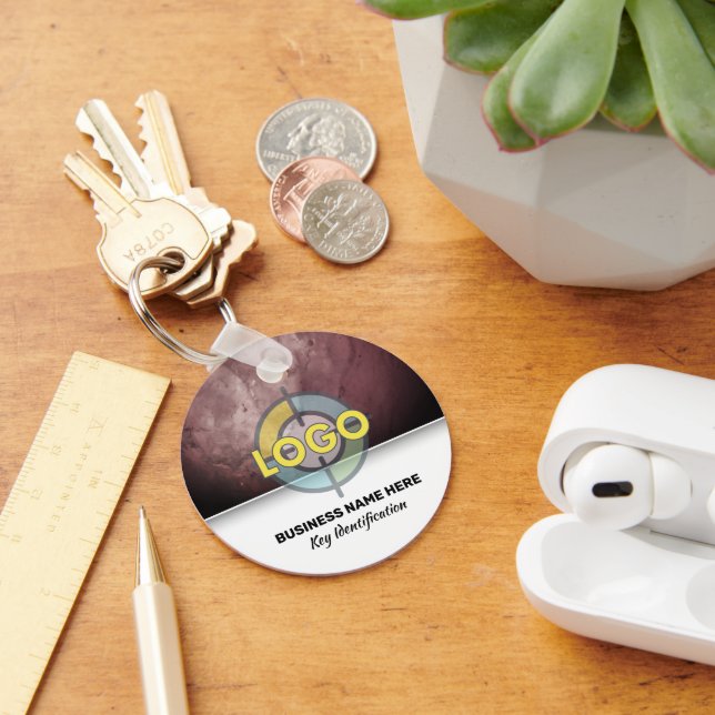 Elegant Burgundy Stone Modern Branding Custom Logo Key Ring (Desk)