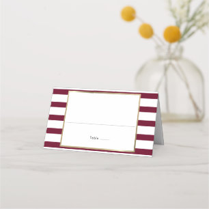 Elegant Burgundy Stripe   Faux Gold Foil Wedding  Place Card