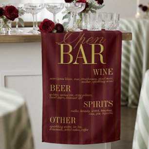 Elegant Burgundy Stripe Open Bar Menu Wedding Banner