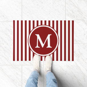 Elegant Burgundy Stripes Monogram Doormat