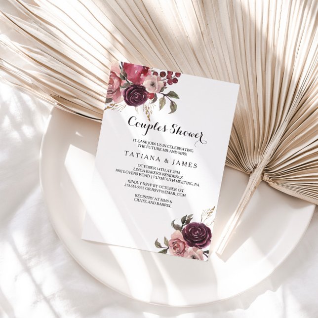 Elegant Burgundy Summer Floral Couples Shower Invitation (Creator Uploaded)