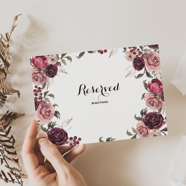 Elegant Burgundy Summer Floral Reserved Sign (Creator Uploaded)