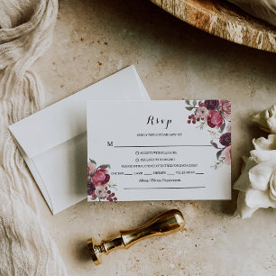 Elegant Burgundy Summer Floral Rsvp Menu Choice