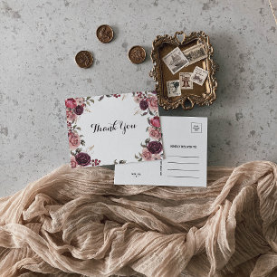 Elegant Burgundy Summer Floral Thank You Postcard
