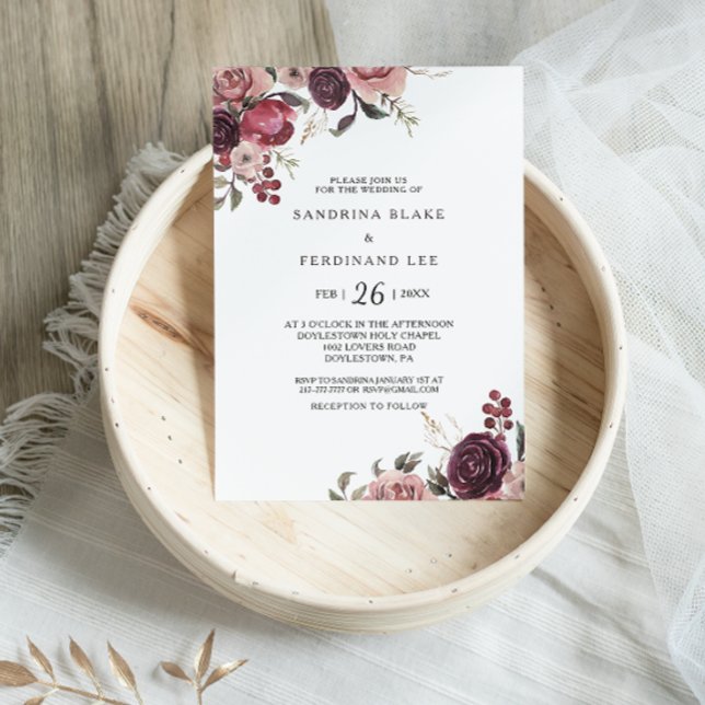 Elegant Burgundy Summer Floral Wedding Invitation (Creator Uploaded)
