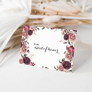 Elegant Burgundy Summer Maid of Honour Thank You Card