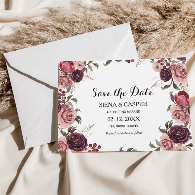 Elegant Burgundy Summer Wedding Save the Date Invitation (Creator Uploaded)