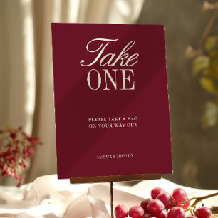 Elegant Burgundy Take One Wedding Favour Sign