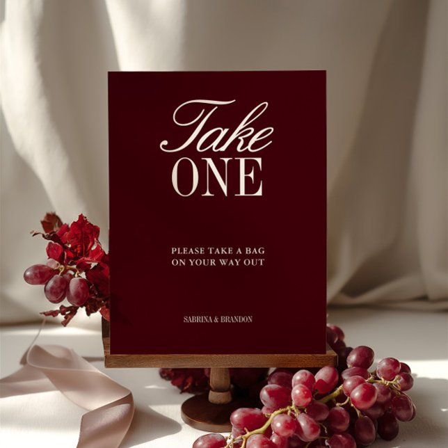 Elegant Burgundy Take One Wedding Favour Sign (Elegant Burgundy Cards & Gifts Wedding Sign)