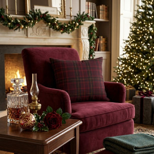 Elegant Burgundy Tartan Decorative Cushion